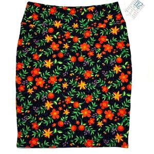 Floral Pencil Skirt - Black, Orange, and Green